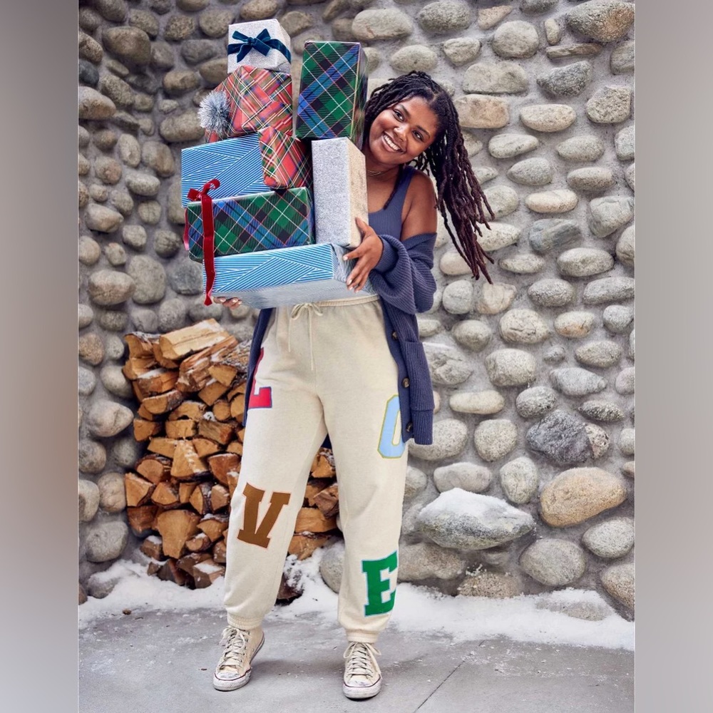 • NWT AERIE Love Patchwork Sweat Pants | Cream